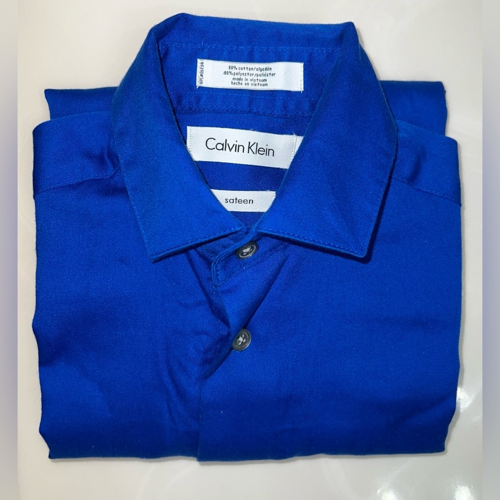 Calvin Klein Boys Long Sleeve Shirt, Size 8, Blue, 60% Cotton / 40% Polyester